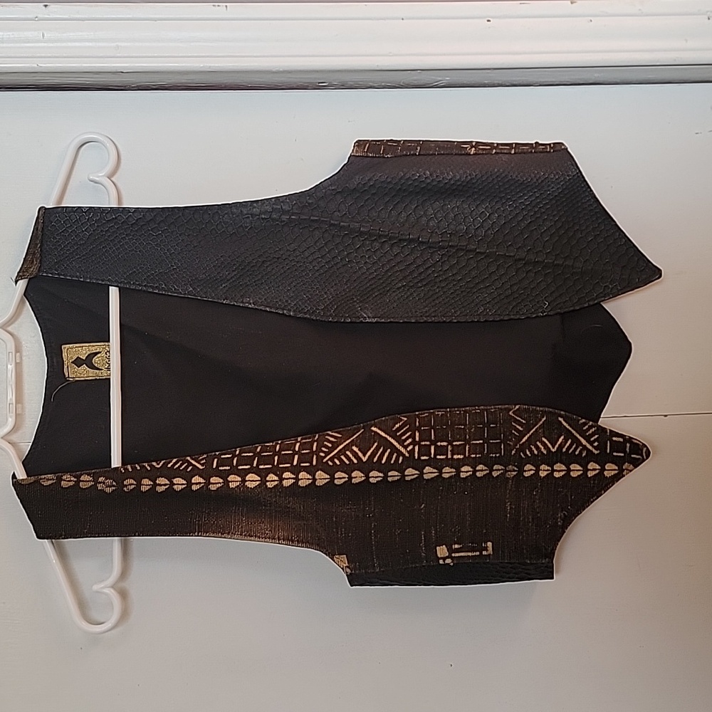 Black and Brown Leather, Western Boho Front Oppened Patterned Vest